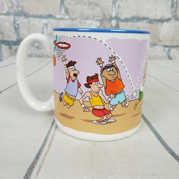 Vintage  90s Coffee Mug Aerobics Basketball Comedy Ceramic White - Picture 1 of 10